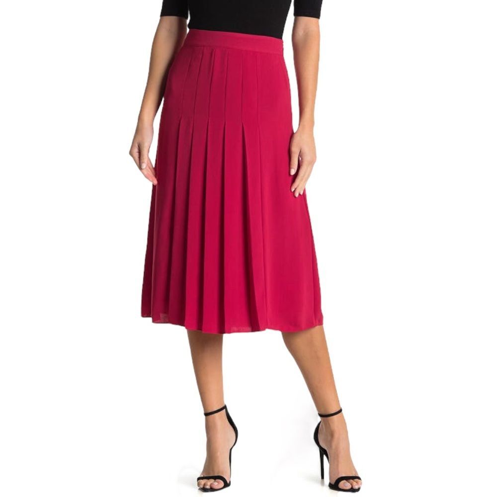 NWT Reiss Cleona Box Pleat Midi Skirt Magenta Red Pleated Women’s Size 6 NEW